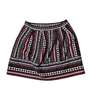 Boho Geometric Embroidered quilted Mini Skirt Multicolor‎ with pockets medium